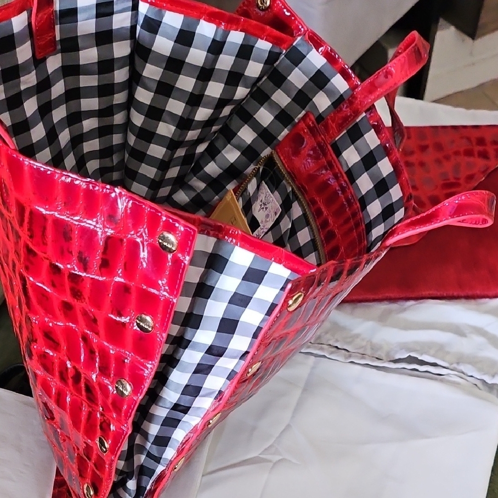 Glossy Red Crocodile-Embossed Tote